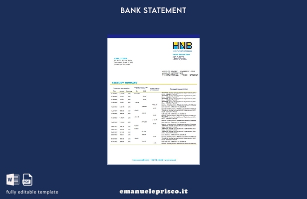 modello word di estratto conto bancario nazionale Sri Lanka Hatton in stile veri